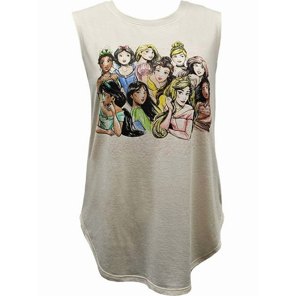 Disney Princess Sketch Junior Scoop Neck Tank Top, S-XL (Women's)