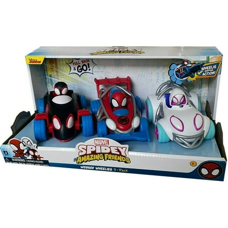 Marvel Webbed Wheelies Spidey, Miles Morales & Ghost Spider Pullback Vehicle 3-Pack