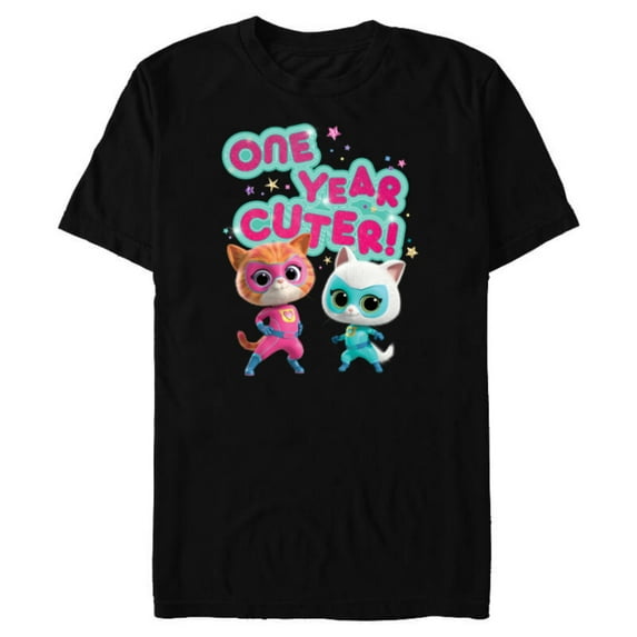 Disney Junior SuperKitties Birthday Kitties One Year Cuter - Short Sleeve Blended T-Shirt for Adults - Customized-Black