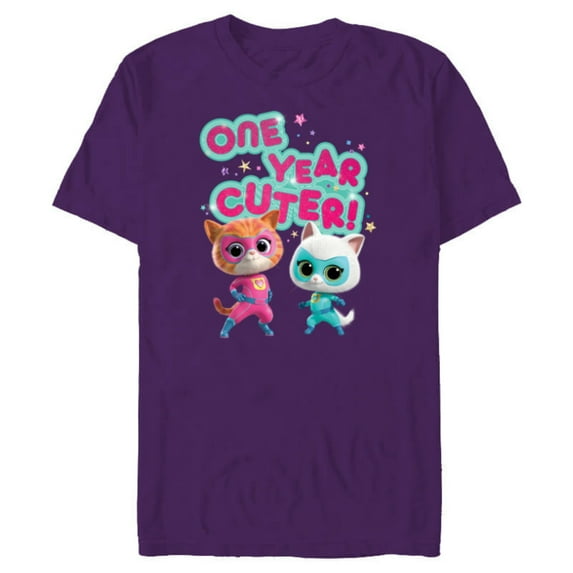 Disney Junior SuperKitties Birthday Kitties One Year Cuter - Short Sleeve Blended T-Shirt for Adults - Customized-Purple