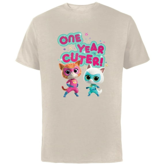 Disney Junior SuperKitties Birthday Kitties One Year Cuter - Short Sleeve Cotton T-Shirt for Adults - Customized-Natural