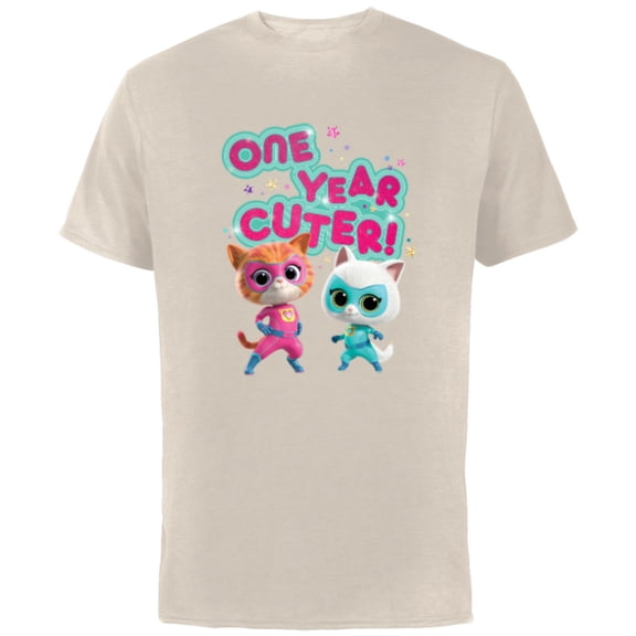 Disney Junior SuperKitties Birthday Kitties One Year Cuter - Short Sleeve Cotton T-Shirt for Adults - Customized-Natural
