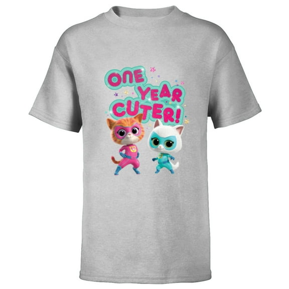 Disney Junior SuperKitties Birthday Kitties One Year Cuter - Short Sleeve T-Shirt for Kids - Customized-Athletic Heather
