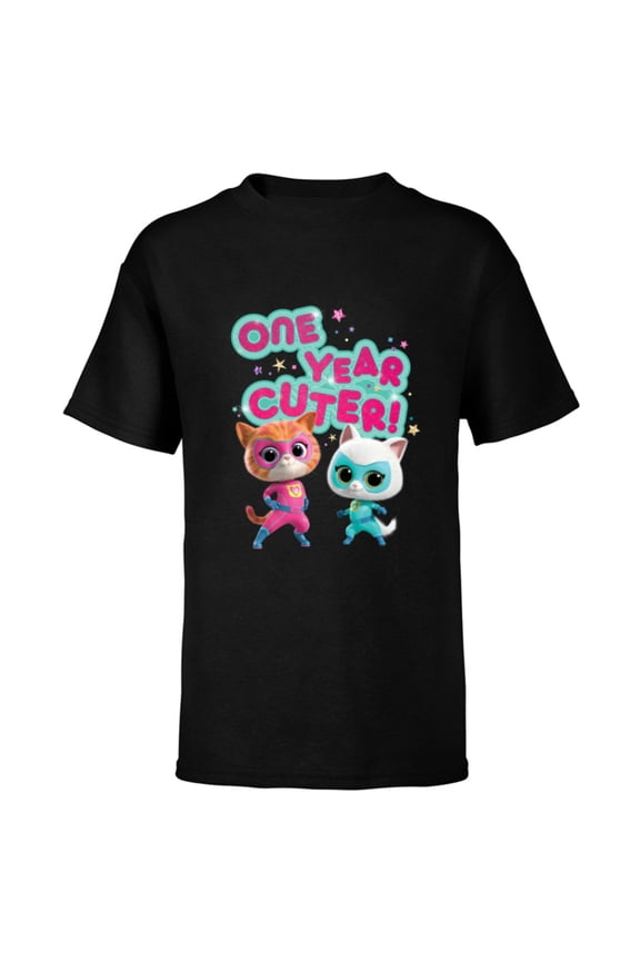 Junior SuperKitties Birthday Kitties One Year Cuter - Short Sleeve T-Shirt for Kids - Customized-Black