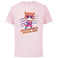 thumbnail image 1 of Disney Junior SuperKitties Celebrating Special Day Birthday - Short Sleeve Cotton T-Shirt for Adults - Customized-Soft Pink, 1 of 5