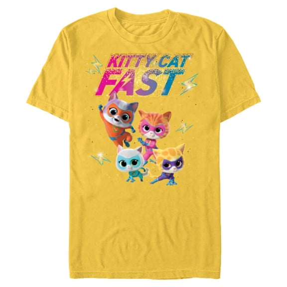 Disney Junior SuperKitties Full Team Kitty Cat Fast - Short Sleeve Blended T-Shirt for Adults - Customized-Yellow