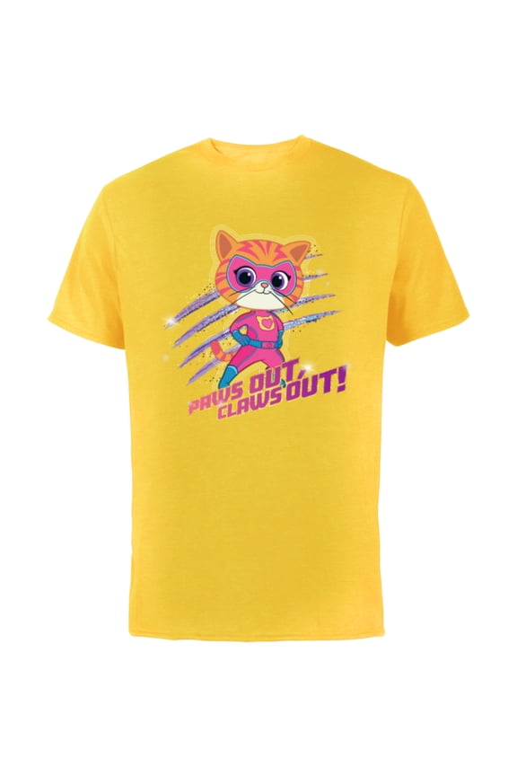 Junior SuperKitties Ginny Paws Out, Claws Out! - Short Sleeve Cotton T-Shirt for Adults - Customized-Yellow