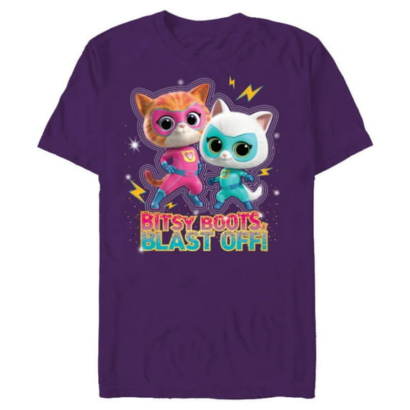 Disney Junior SuperKitties Ginny and Bitsy Boots Blast Off! - Short Sleeve Blended T-Shirt for Adults - Customized-Purple