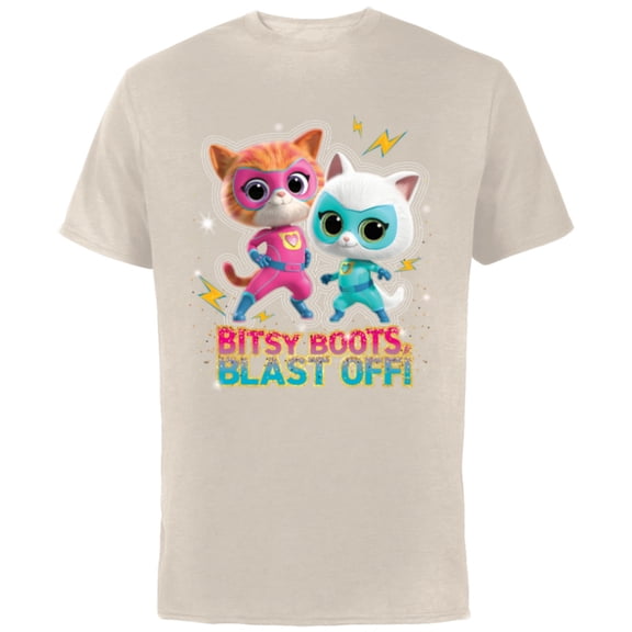 Disney Junior SuperKitties Ginny and Bitsy Boots Blast Off! - Short Sleeve Cotton T-Shirt for Adults - Customized-Natural