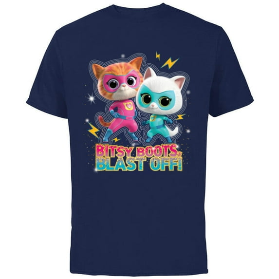Disney Junior SuperKitties Ginny and Bitsy Boots Blast Off! - Short Sleeve Cotton T-Shirt for Adults - Customized-Navy