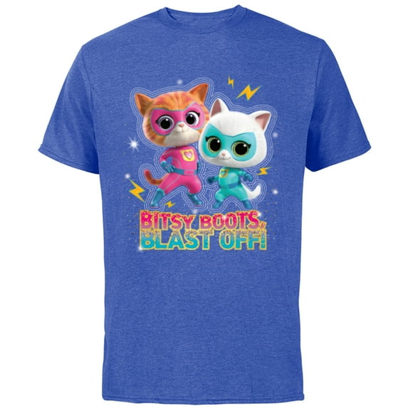 Disney Junior SuperKitties Ginny and Bitsy Boots Blast Off! - Short Sleeve Cotton T-Shirt for Adults - Customized-Royal Heather