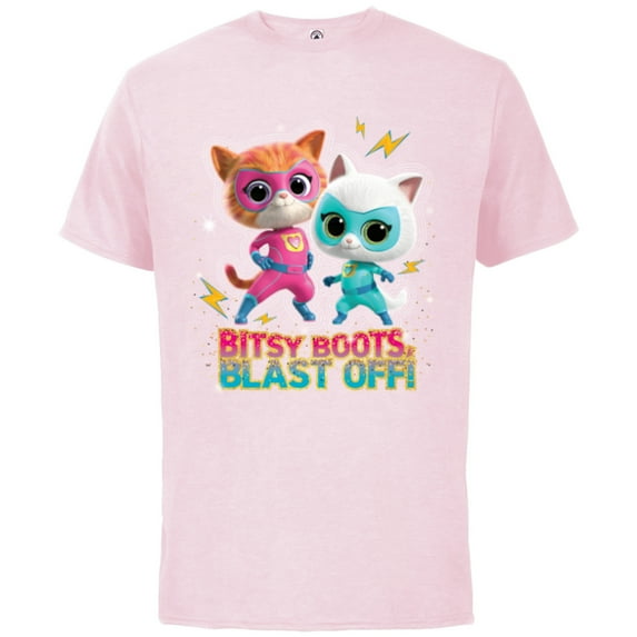 Disney Junior SuperKitties Ginny and Bitsy Boots Blast Off! - Short Sleeve Cotton T-Shirt for Adults - Customized-Soft Pink