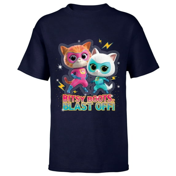Disney Junior SuperKitties Ginny and Bitsy Boots Blast Off! - Short Sleeve T-Shirt for Kids - Customized-Navy