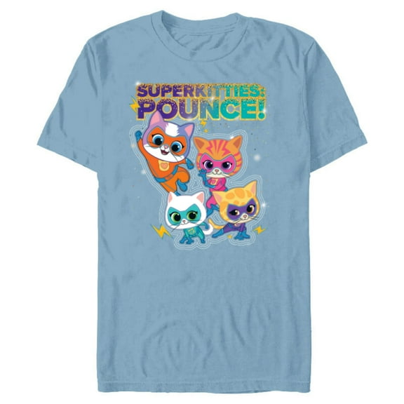 Disney Junior SuperKitties Pounce! Full Team - Short Sleeve Blended T-Shirt for Adults - Customized-Ocean Blue