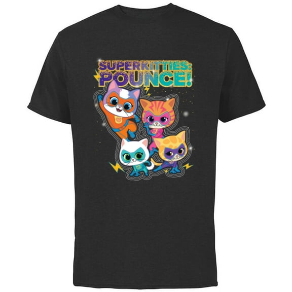 Disney Junior SuperKitties Pounce! Full Team - Short Sleeve Cotton T-Shirt for Adults - Customized-Black