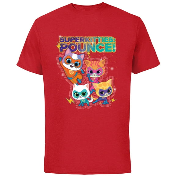 Disney Junior SuperKitties Pounce! Full Team - Short Sleeve Cotton T-Shirt for Adults - Customized-Red