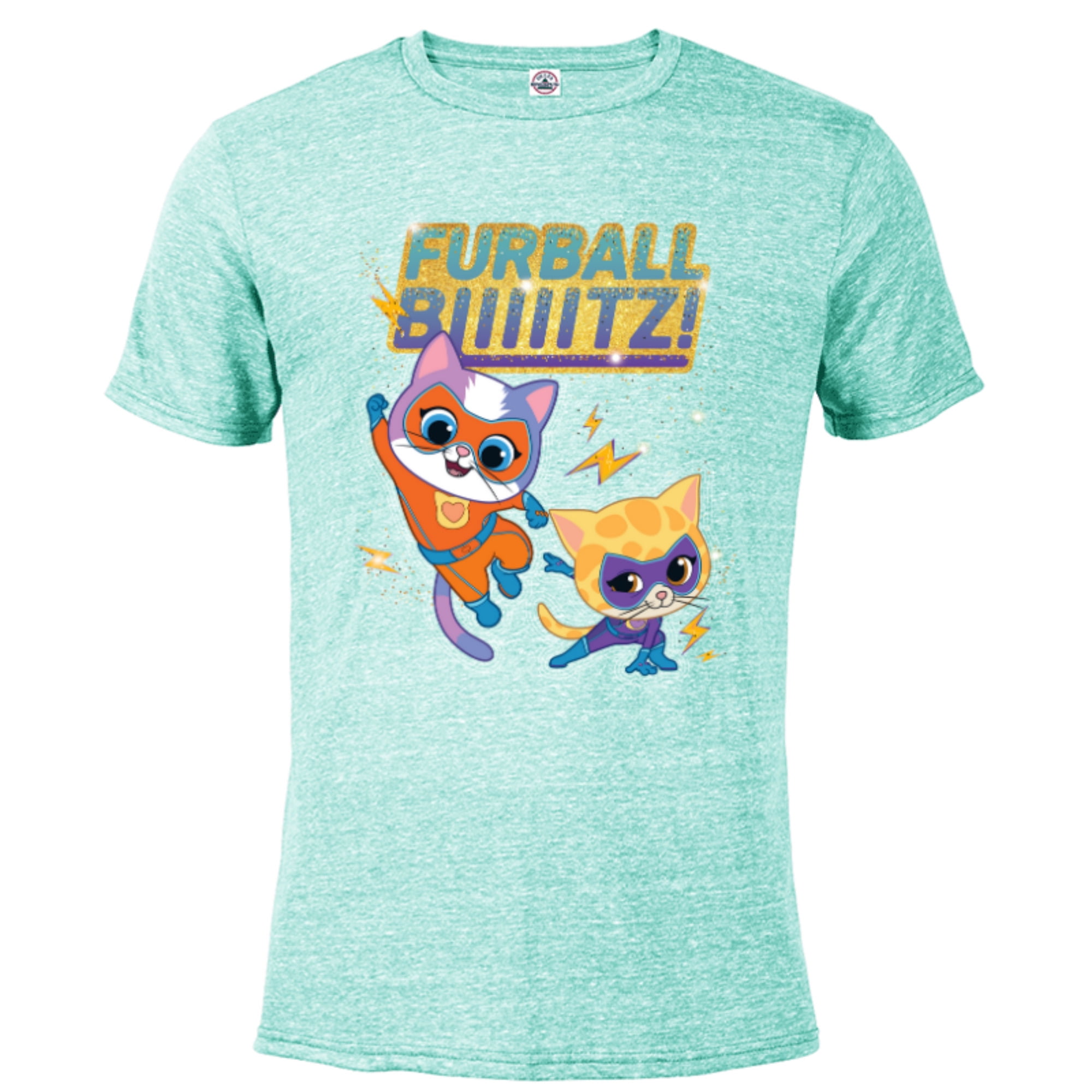 Disney Junior SuperKitties Sparks and Buddy Furball Blitz Short Sleeve Blended T Shirt for Adults Customized Celadon Snow Heather