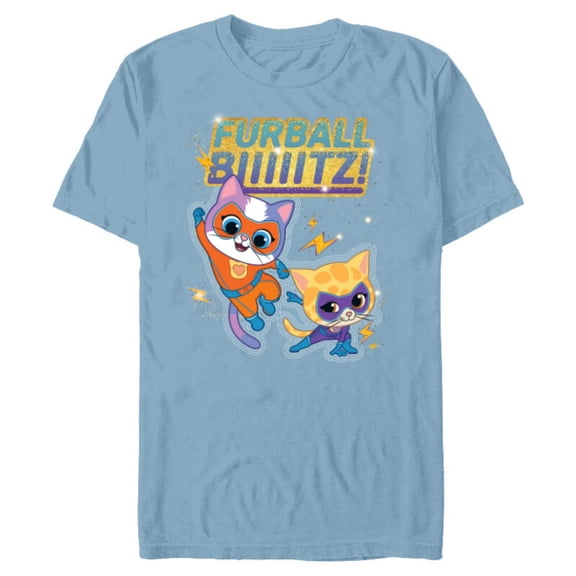 Disney Junior SuperKitties Sparks and Buddy Furball Blitz! - Short Sleeve Blended T-Shirt for Adults - Customized-Ocean Blue