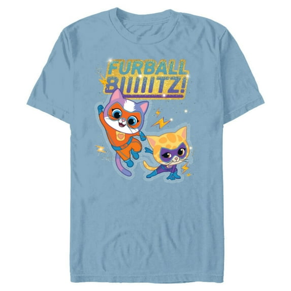 Disney Junior SuperKitties Sparks and Buddy Furball Blitz! - Short Sleeve Blended T-Shirt for Adults - Customized-Ocean Blue