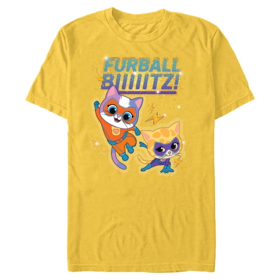Disney Junior SuperKitties Sparks and Buddy Furball Blitz! - Short Sleeve Blended T-Shirt for Adults - Customized-Yellow