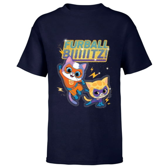 Disney Junior SuperKitties Sparks and Buddy Furball Blitz! - Short Sleeve T-Shirt for Kids - Customized-Navy