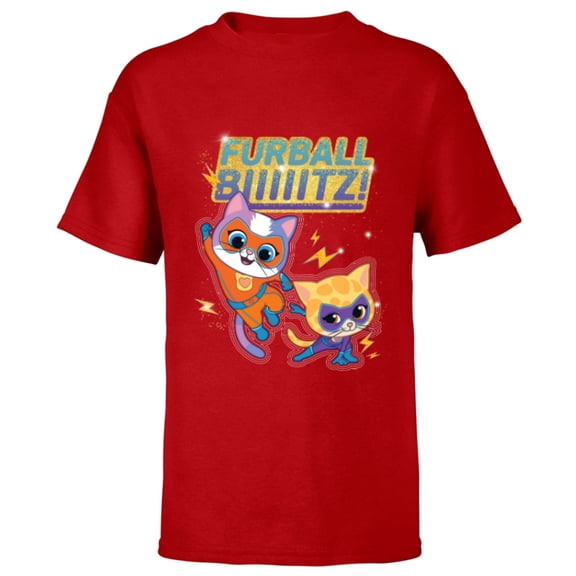 Disney Junior SuperKitties Sparks and Buddy Furball Blitz! - Short Sleeve T-Shirt for Kids - Customized-Red