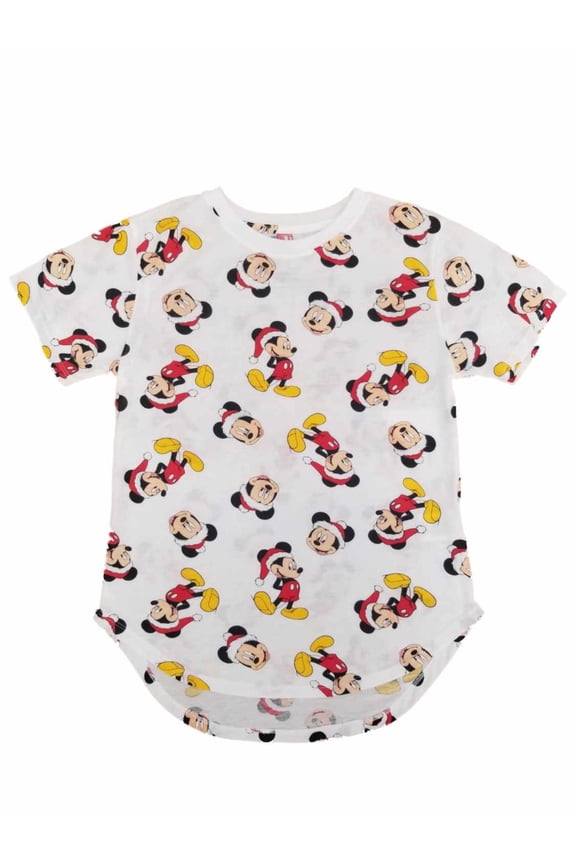 Junior Womens Mickey Mouse Santa Claus Christmas Holiday T-Shirt L(11-13)