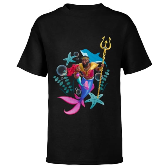 Disney Junior’s Ariel & King Triton Father and Daughter - Short Sleeve T-Shirt for Kids - Customized-Black