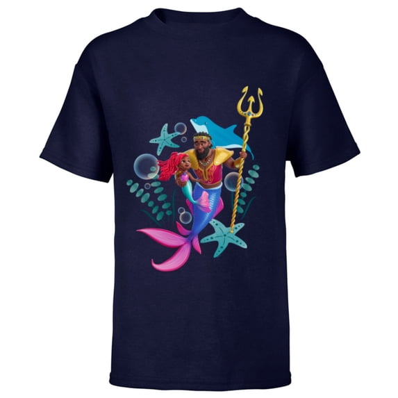 Disney Junior’s Ariel & King Triton Father and Daughter - Short Sleeve T-Shirt for Kids - Customized-Navy