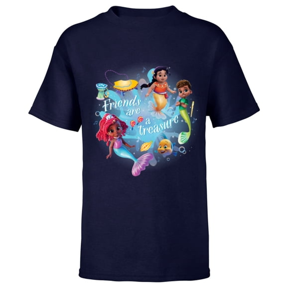 Disney Junior’s Ariel Mermaid Friends are a Treasure - Short Sleeve T-Shirt for Kids - Customized-Navy