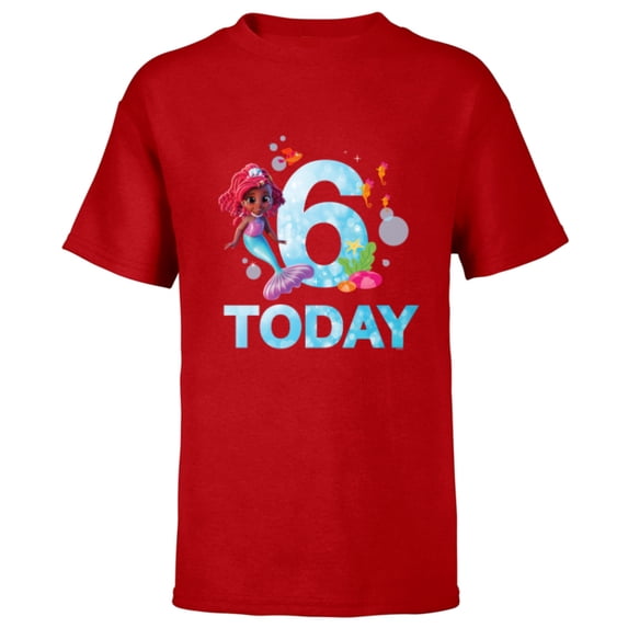 Disney Junior’s Ariel Sixth Birthday 6 Years Old Today - Short Sleeve T-Shirt for Kids - Customized-Red