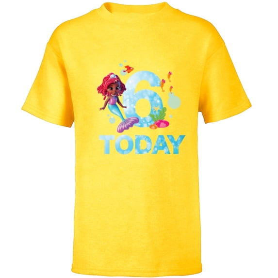 Disney Junior’s Ariel Sixth Birthday 6 Years Old Today - Short Sleeve T-Shirt for Kids - Customized-Yellow