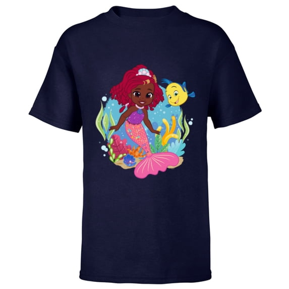 Disney Junior’s Ariel and Flounder Undersea Friends - Short Sleeve T-Shirt for Kids - Customized-Navy