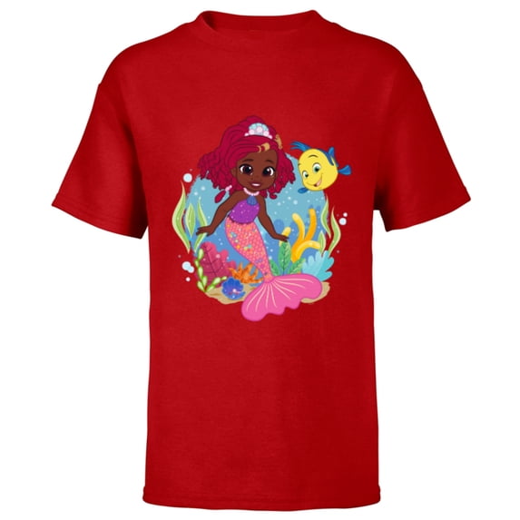 Disney Junior’s Ariel and Flounder Undersea Friends - Short Sleeve T-Shirt for Kids - Customized-Red