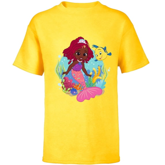 Disney Junior’s Ariel and Flounder Undersea Friends - Short Sleeve T-Shirt for Kids - Customized-Yellow