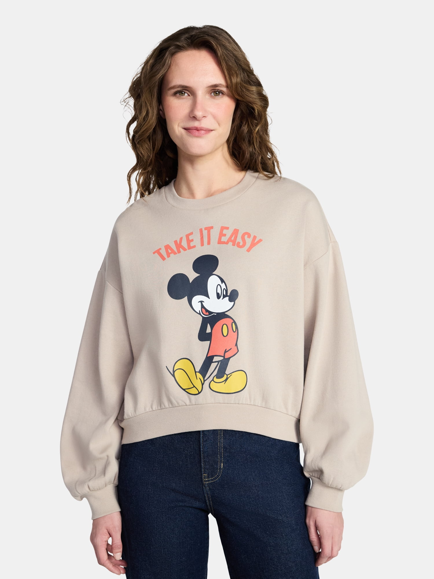 Disney Mickey Mouse Women's Cropped Boxy Graphic Sweatshirt, Sizes XXS-XXL