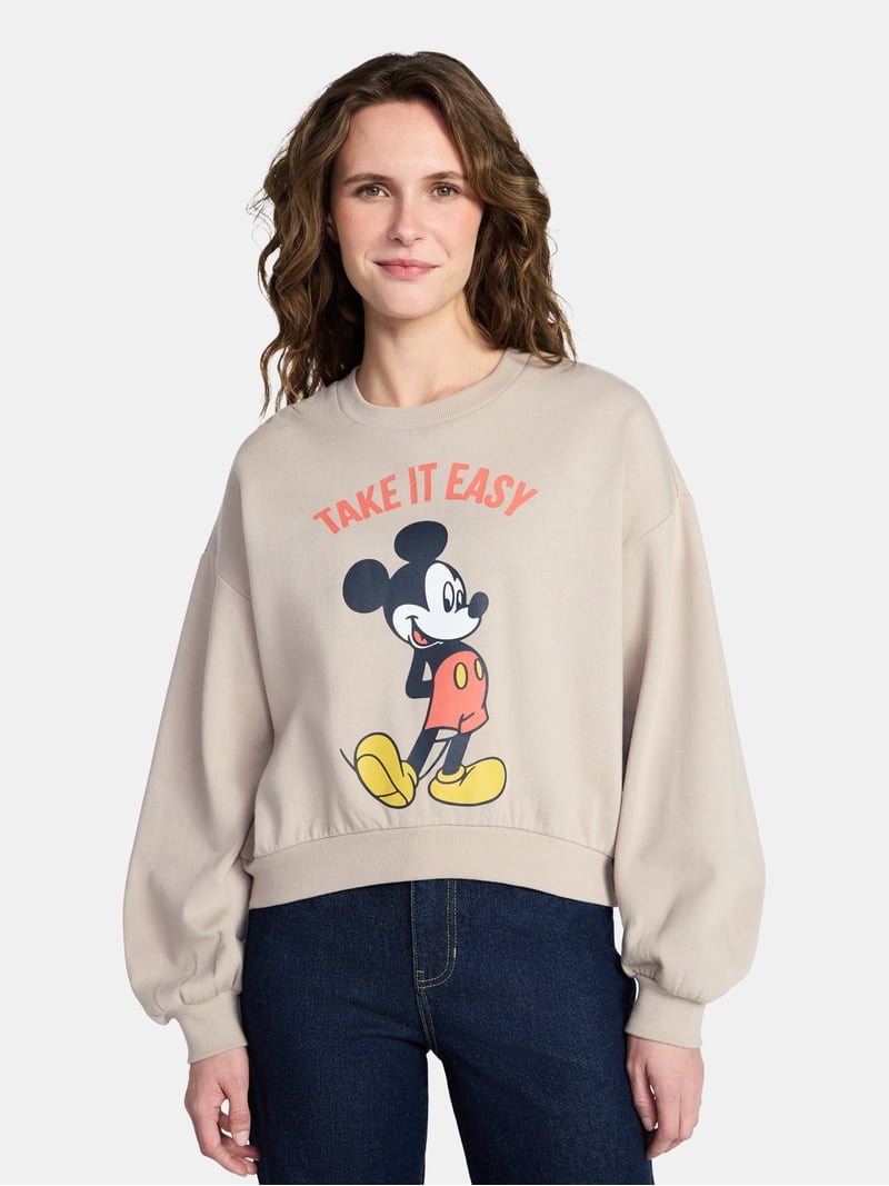 Disney Mickey Mouse Women's Cropped Boxy Graphic Sweatshirt, Sizes