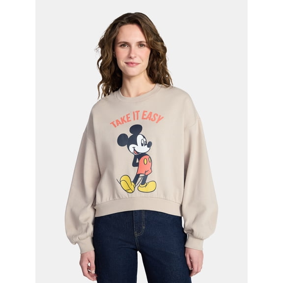 Disney Mickey Mouse Women's Cropped Boxy Graphic Sweatshirt, Sizes XXS-XXL