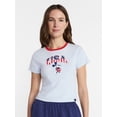 thumbnail image 1 of Disney Women's Mickey Americana Stars and Stripes Graphic Baby Tee with Short Sleeves, Sizes XXS-XXL, 1 of 10