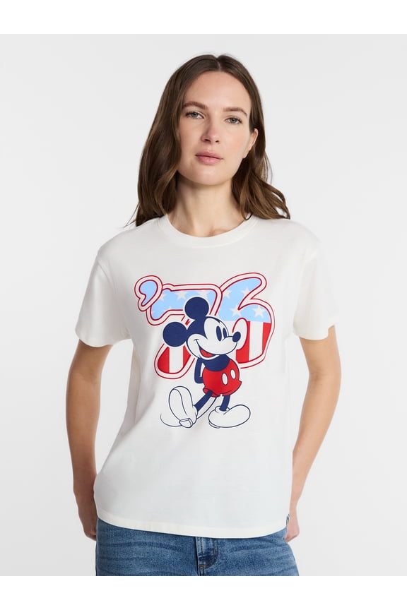 Women's Mickey Americana 76 USA Graphic Tee with Short Sleeves, Sizes XXS-XXL