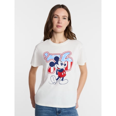 Women's Mickey 76 USA Graphic Tee with Short Sleeves, Sizes XXS-XXL