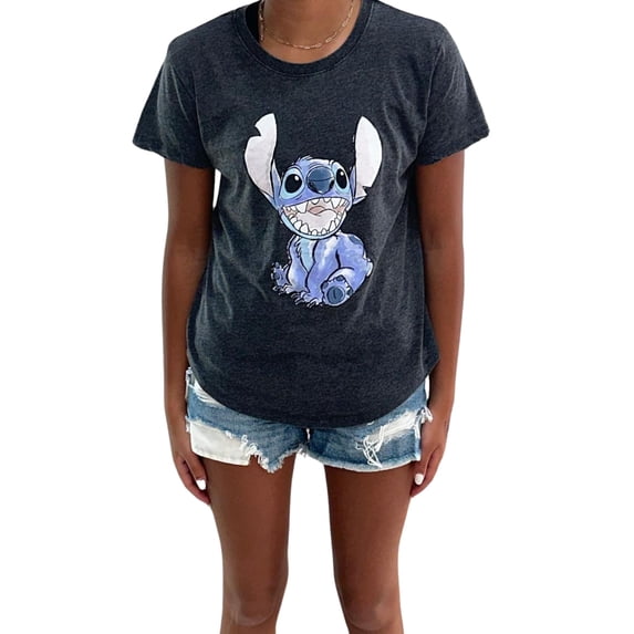 Disney Lilo & Stitch Juniors Graphic T-Shirt Stitch Tee for Women, Short Sleeve, Sizes XXS-3XL