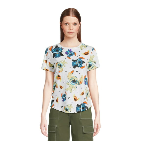 Disney Juniors’ Stitch Halloween Print Tee with Short Sleeves, Sizes XS-3X
