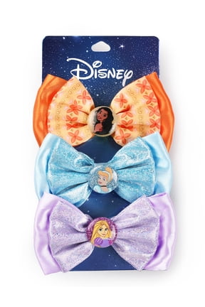 Princess 3 Pack Bow Scrunchies for Girls Toddlers Kids, Satin Sparkle Hair Ties, Elastic Ponytail Holders Hair Accessories, Moana Rapunzel Cinderella Charms, Birthday Back to School Gift