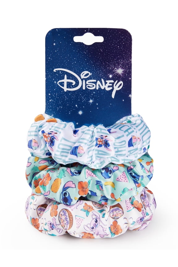 Disney Stitch Angel Lilo 3 Pack Satin Scrunchies for Girls Toddlers Kids, Soft Elastic Hair Ties, Ponytail Holders Hair Accessories, Birthday Holiday Gift