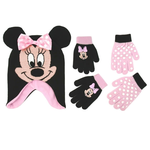 Disney Kids Winter Hat, Kids Gloves or Toddlers Mittens, Minie Mouse Baby Beanie for Girl Ages 4-7