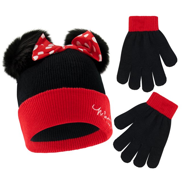 Disney Kids Winter Hat and Kids’ Gloves, Minnie Mouse Baby Beanie for