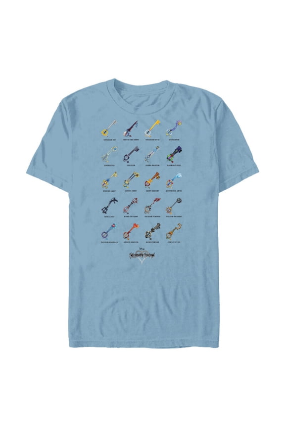 Kingdom Hearts Keyblades with Names - Short Sleeve Blended T-Shirt for Adults -Customized-Ocean Blue