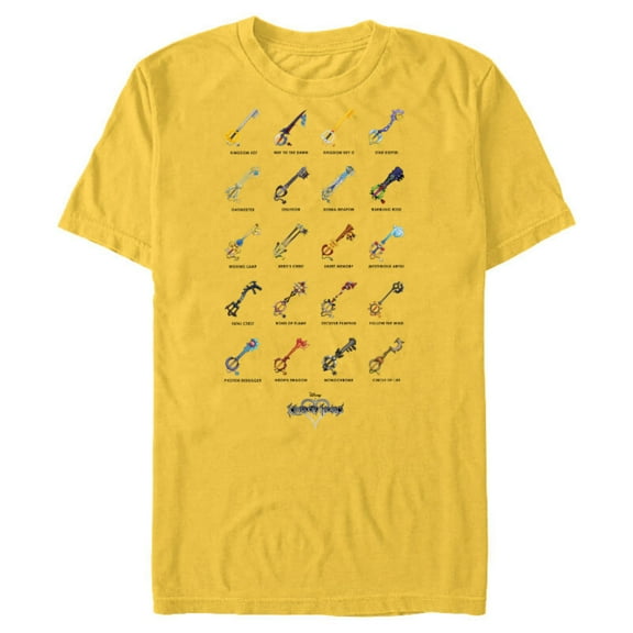 Disney Kingdom Hearts Keyblades with Names - Short Sleeve Blended T-Shirt for Adults -Customized-Yellow