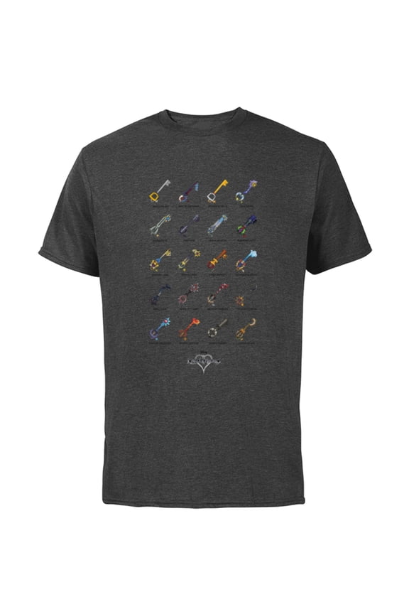 Kingdom Hearts Keyblades with Names - Short Sleeve Cotton T-Shirt for Adults -Customized-Charcoal